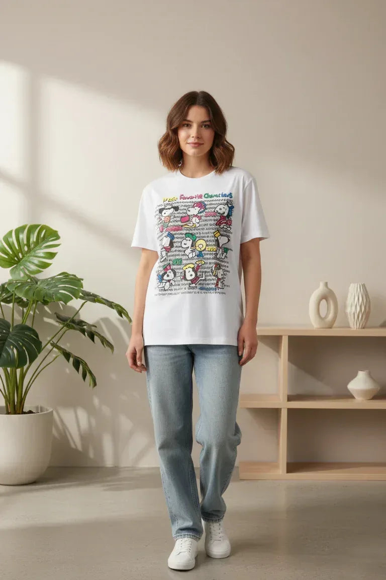 Cartoon Round Neck T-shirt - Sanki