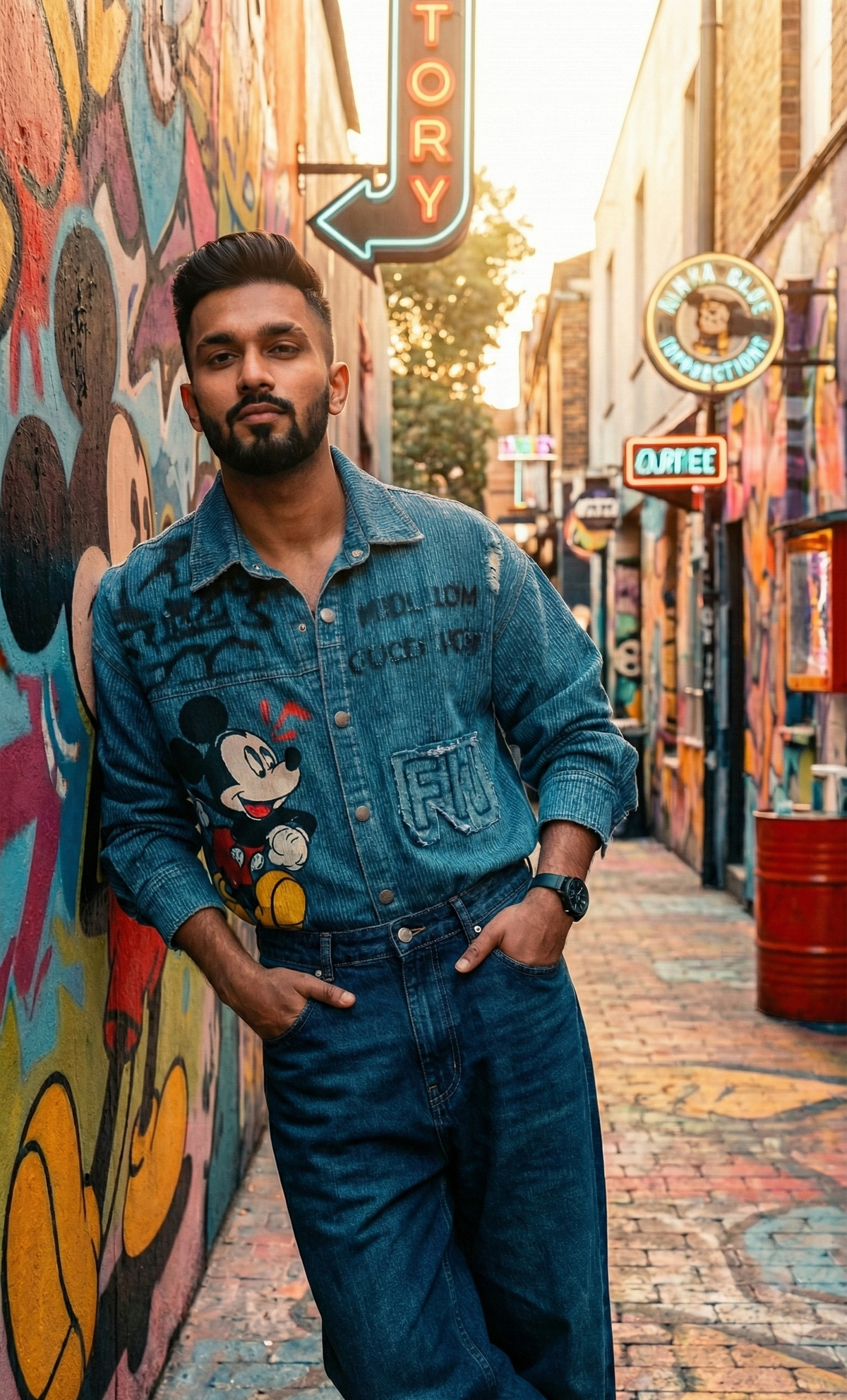 Retro Star Denim Oversized Shirt — Premium Woven Fabric — view 7
