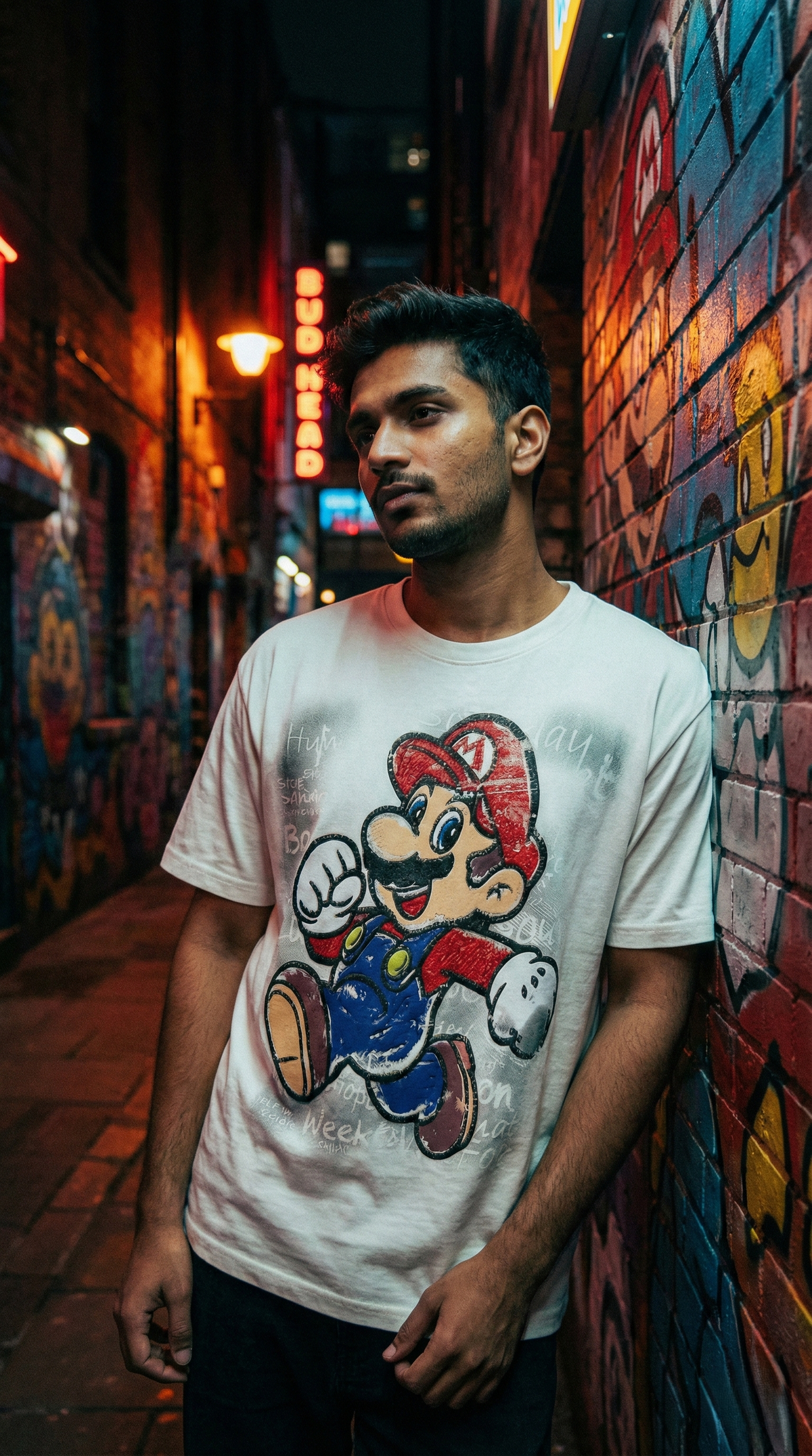 Retro Runner Graphic Tee — White Oversized Fit — view 4