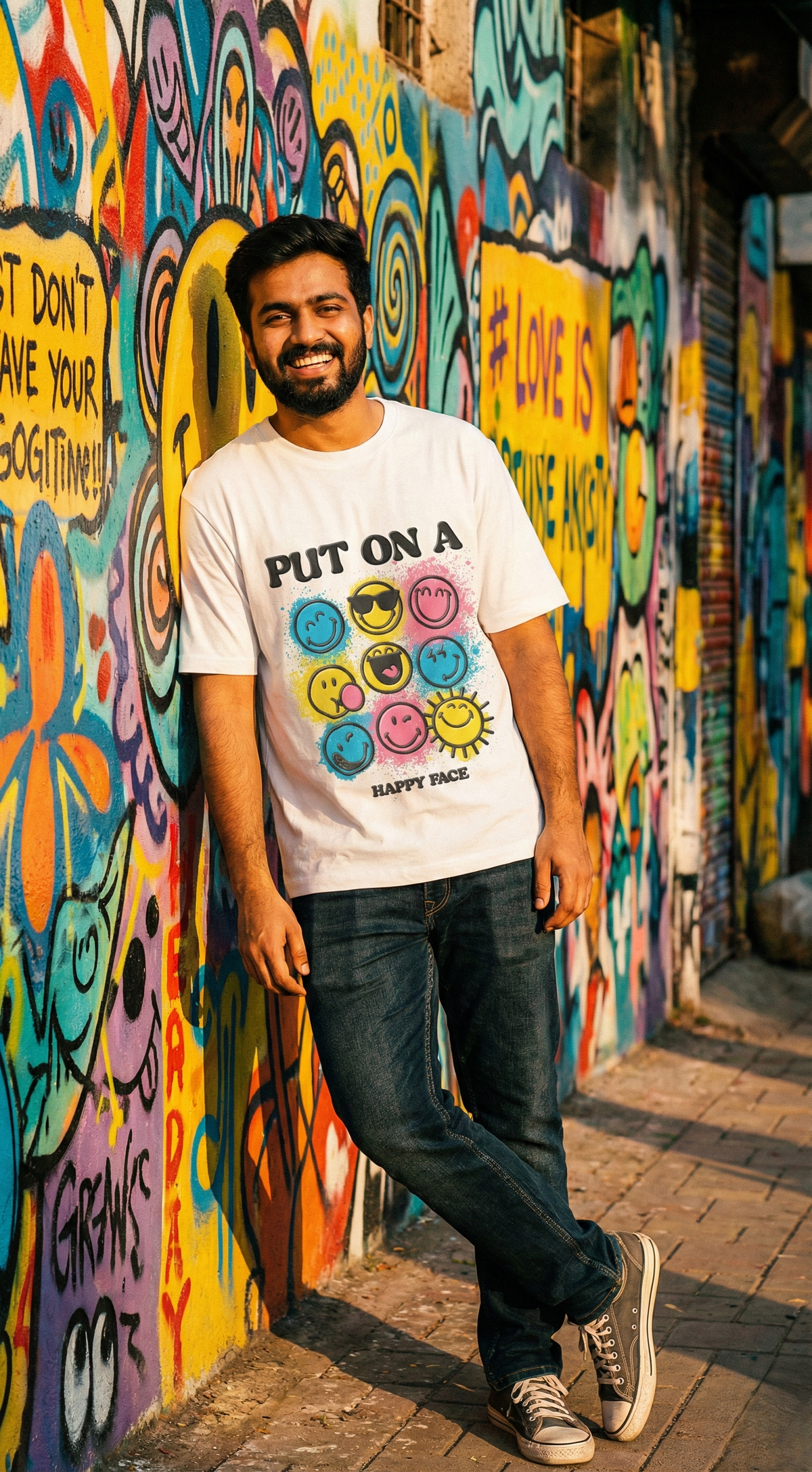 Graphic Print Oversized Tee — White Premium Cotton — view 2