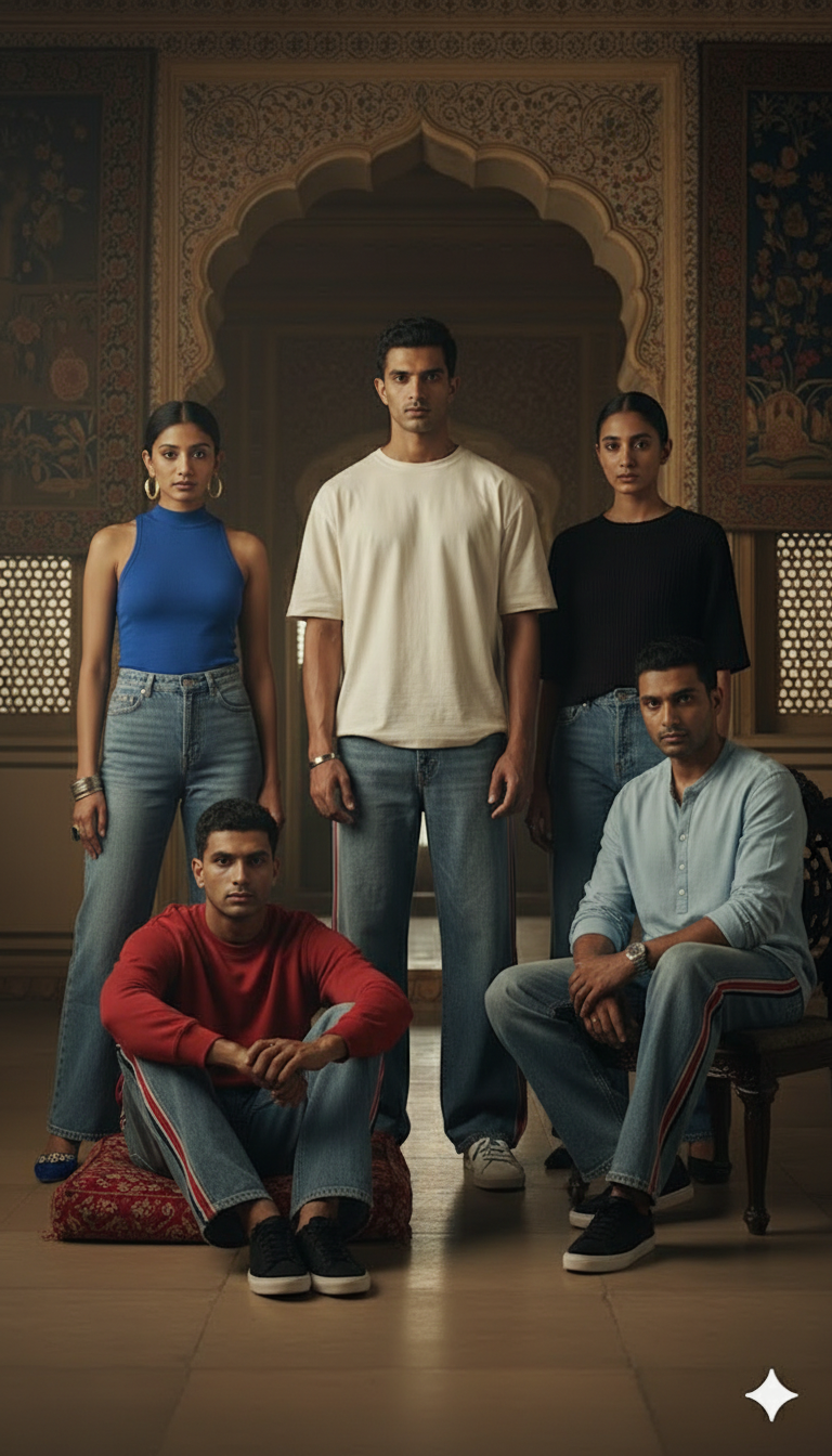 Blue Denim Jeans — Tapered Fit with Clean Wash — view 2