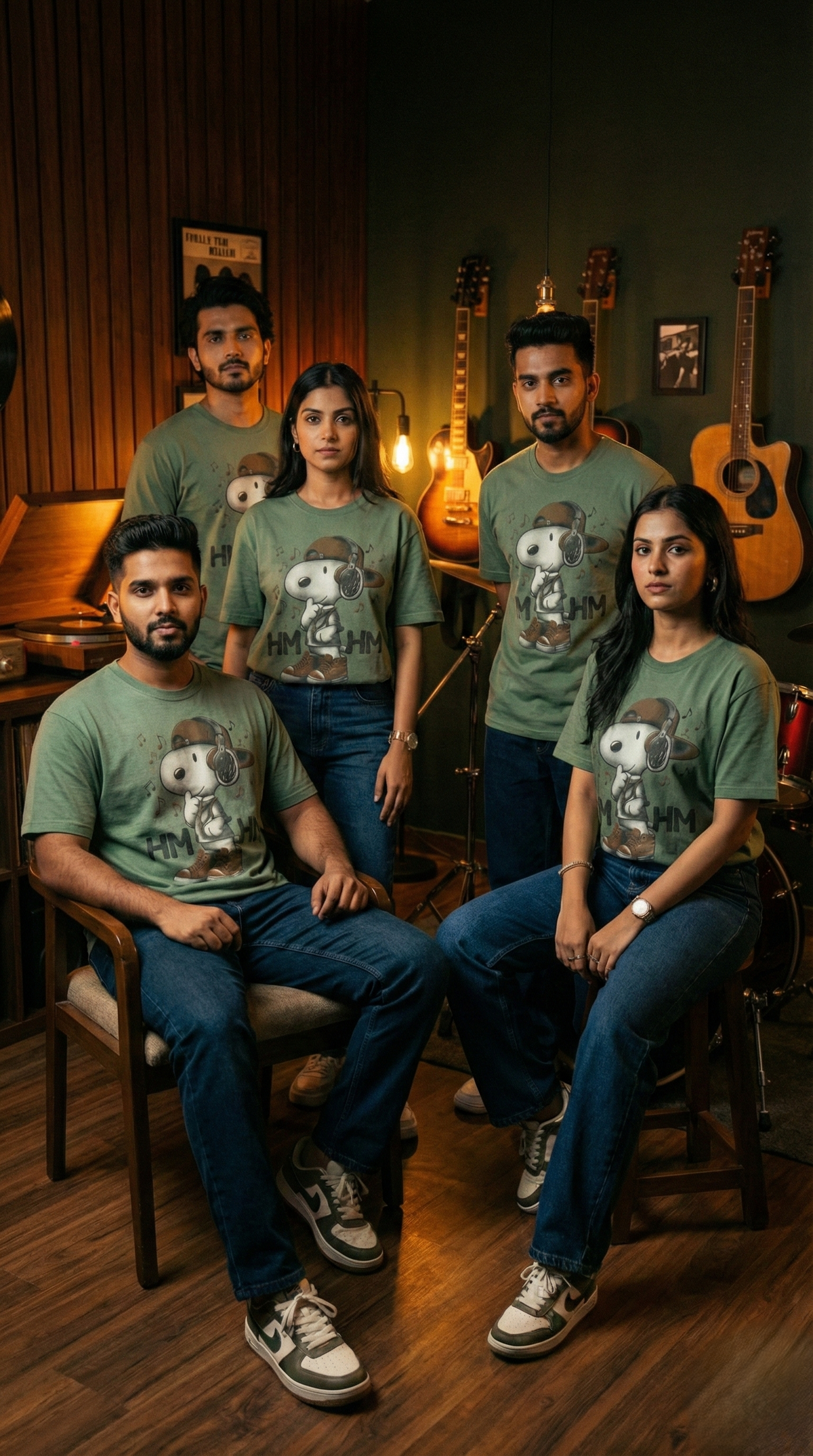 Beagle Music Graphic Oversized Tee — Olive — view 3