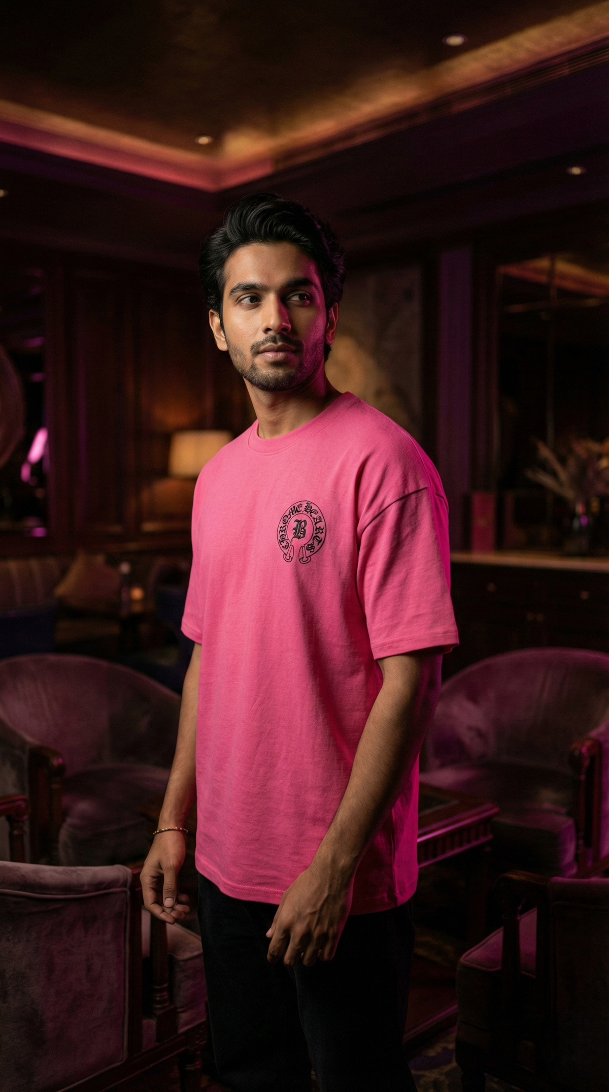 Minimal Logo Tee — Oversized Fit in Pink, Black, White — view 2