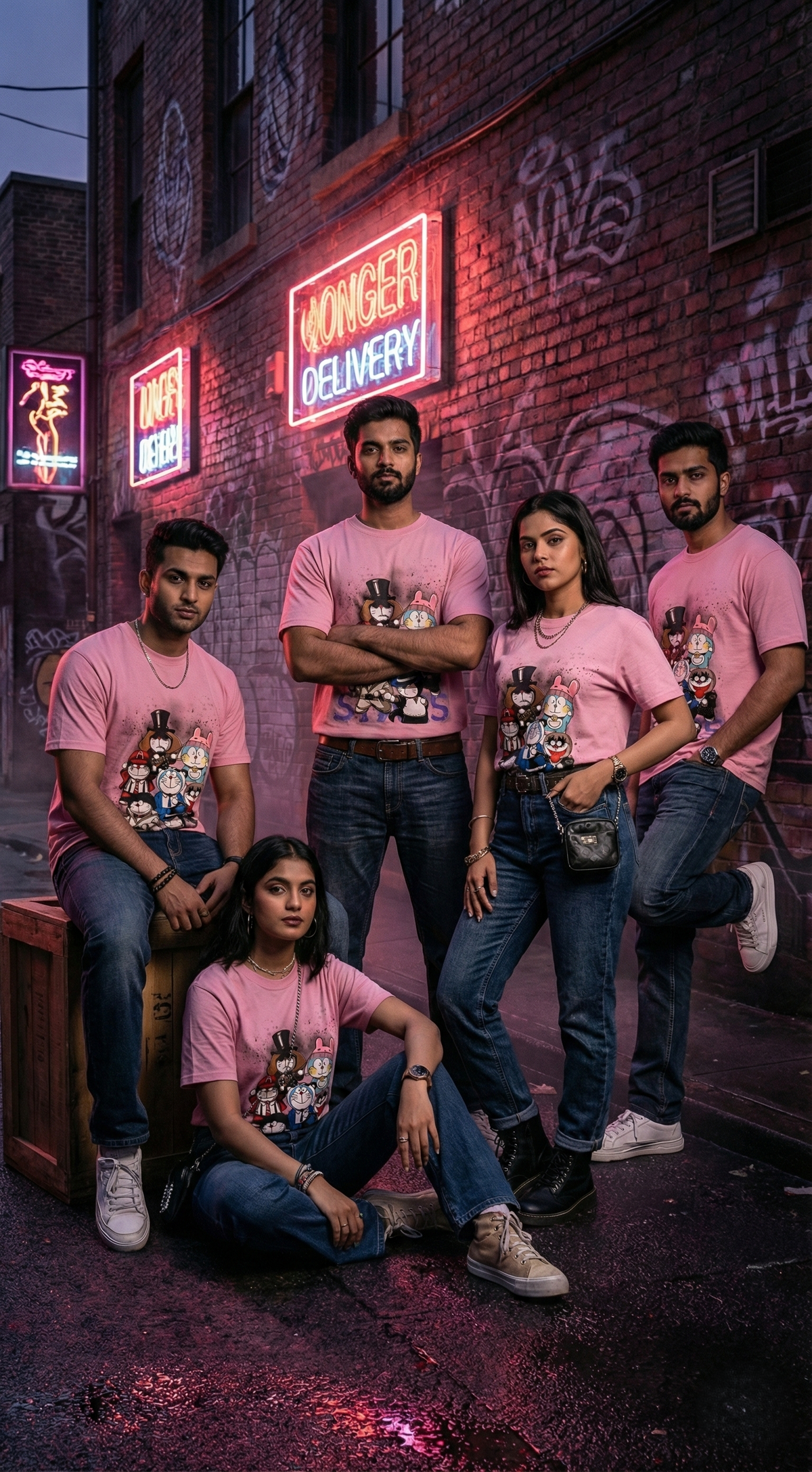 Pink Retro Character Graphic Tee — Oversized Fit — view 4