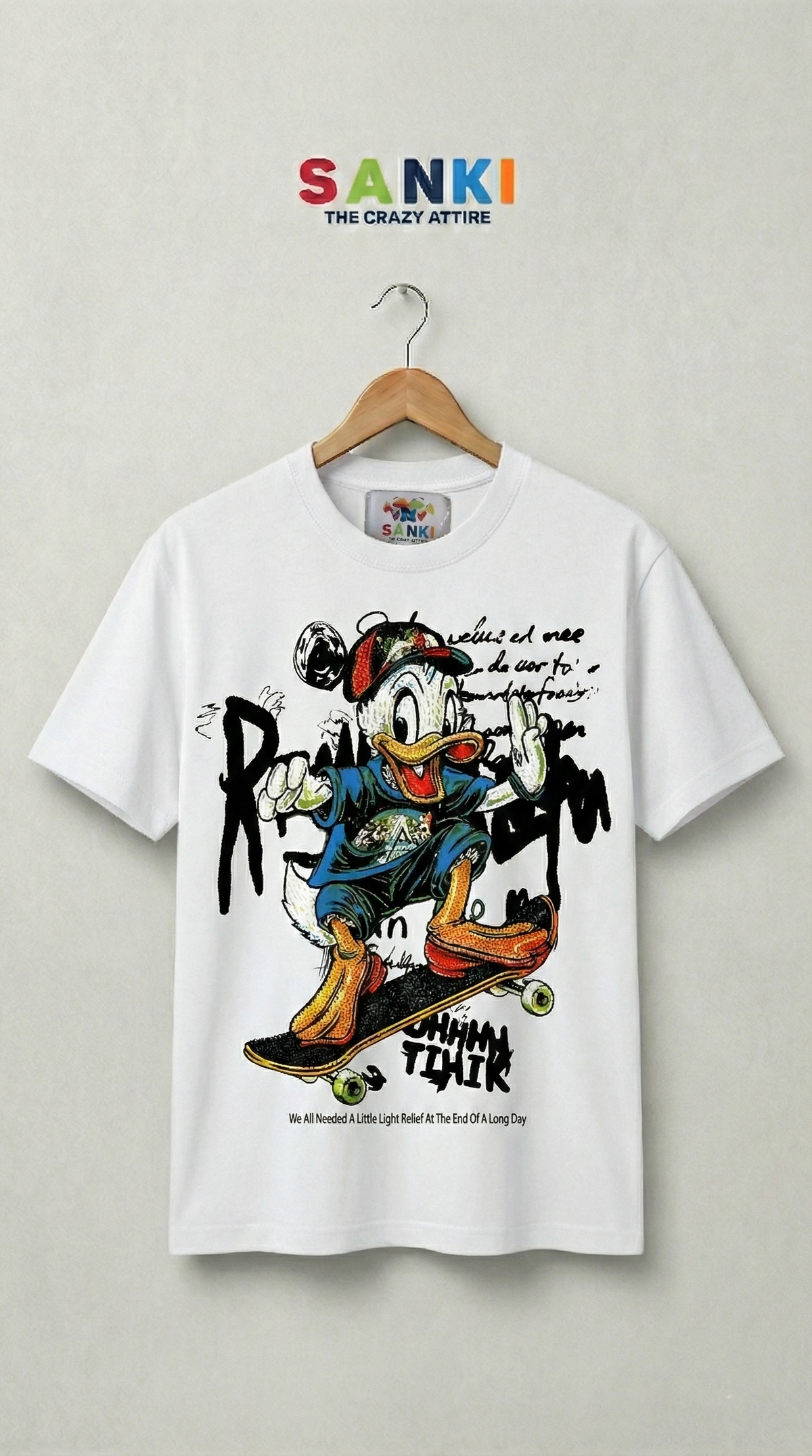 Skater Duck Graphic Tee — Heavyweight Green Cotton Fit — view 7