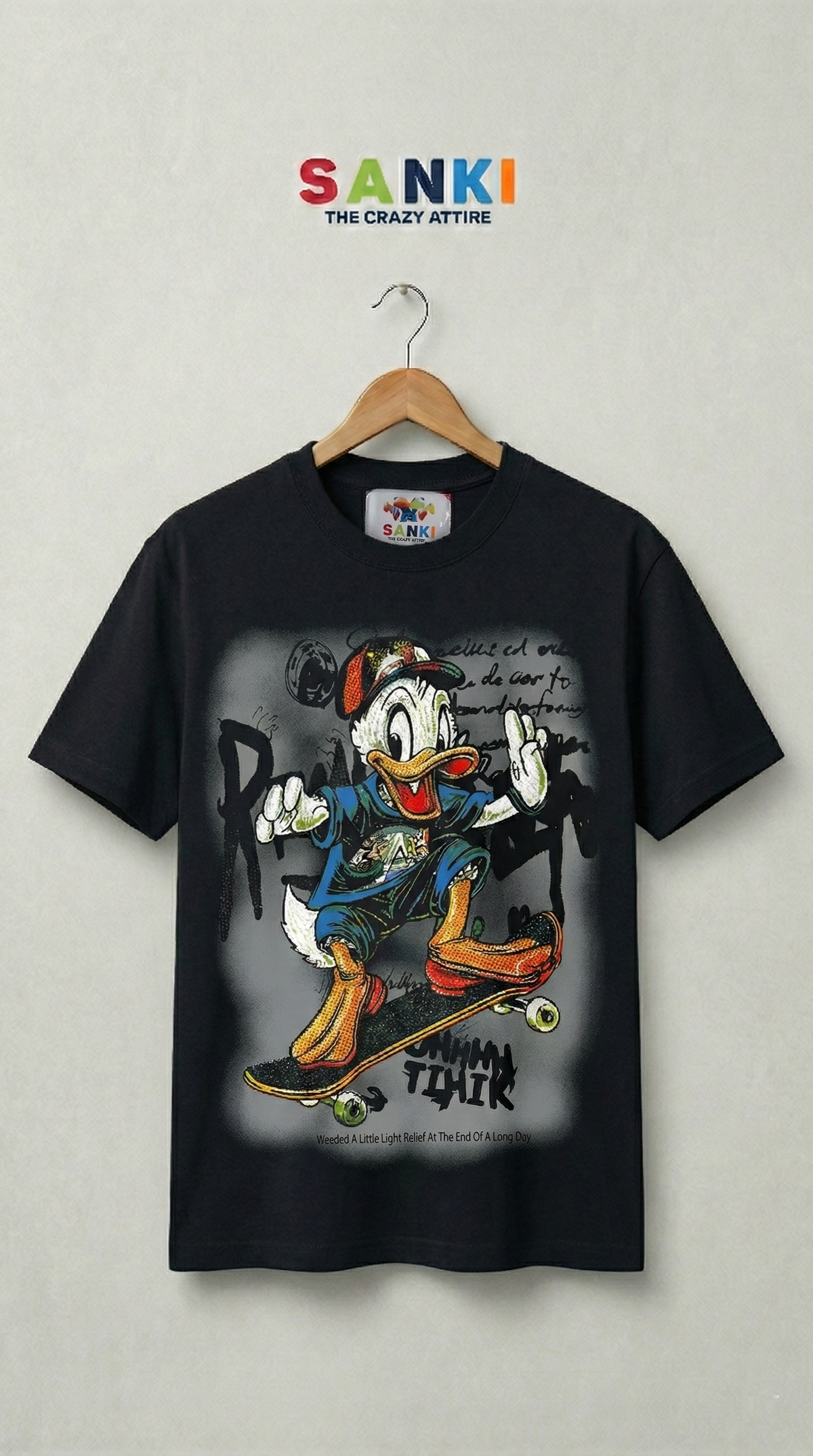 Skater Duck Graphic Tee — Heavyweight Green Cotton Fit — view 6