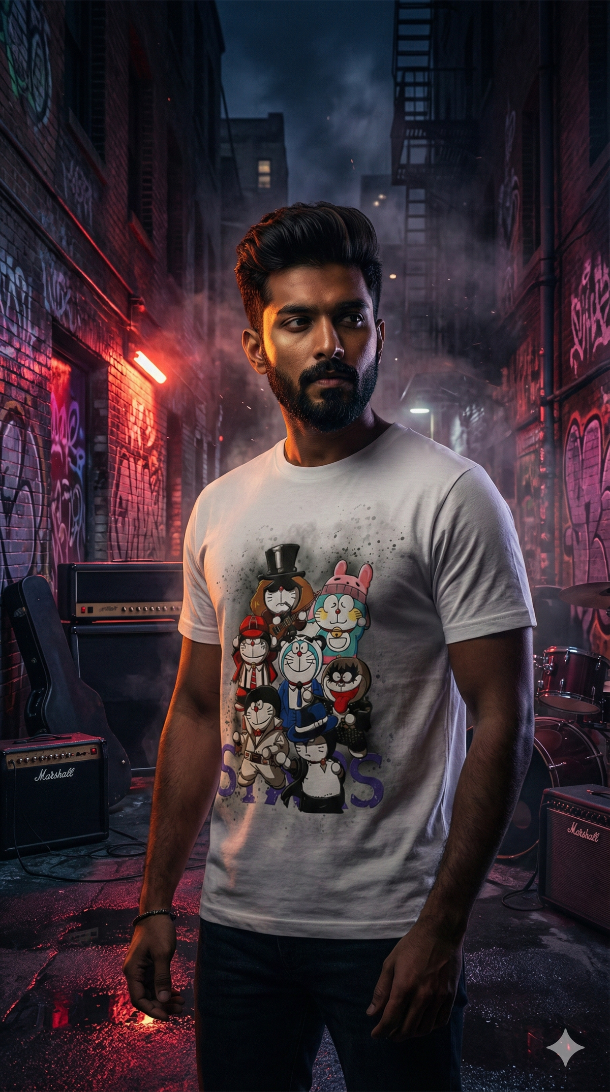Cartoon Gang Graphic Tee — White Oversized Fit — view 3
