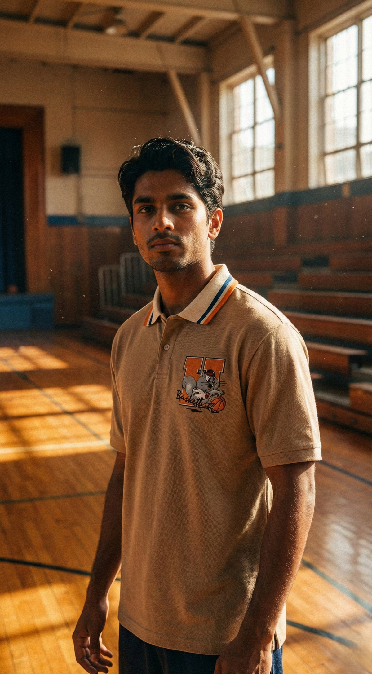 Embroidered Collar Fit Tee — Premium Beige Cotton — view 3