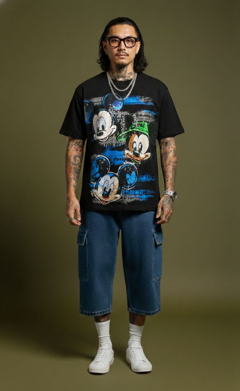 Multi Face Graphic Oversized Tee — Black Premium Cotton — view 2