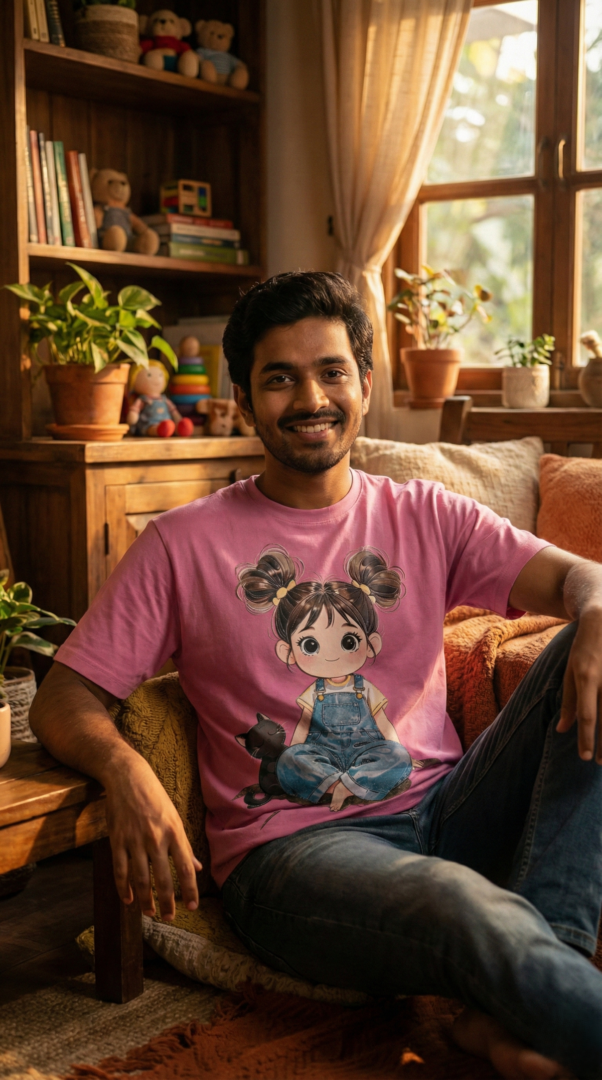 Cute Girl Graphic Oversized Tee — Pink Streetwear Fit — view 4