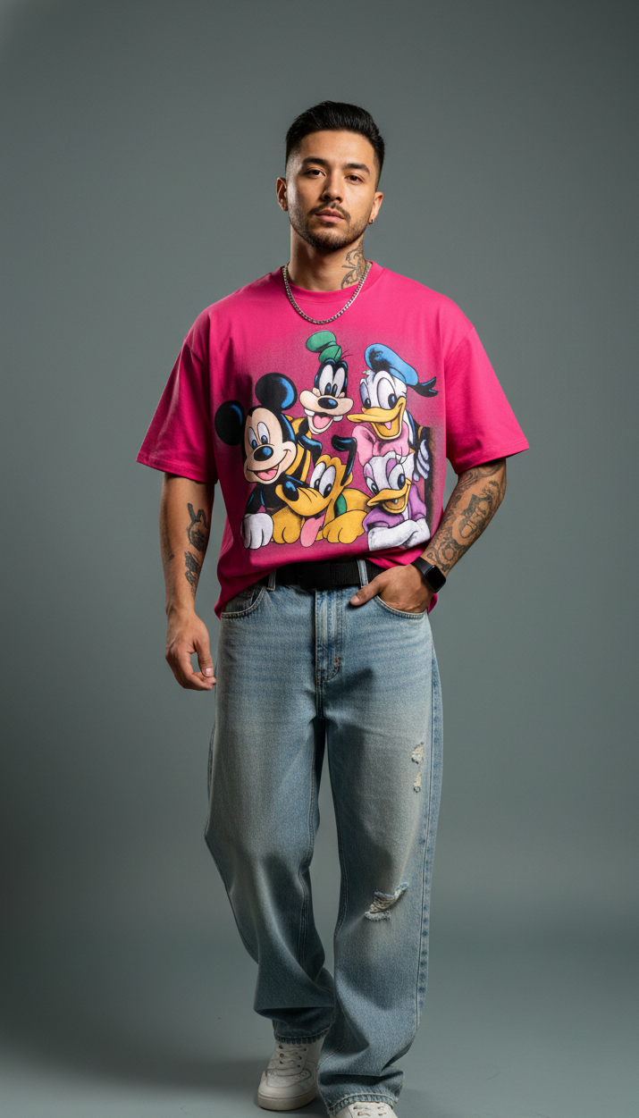 Pink Graphic Oversized Tee — Bio-Washed Cotton Fit — view 2