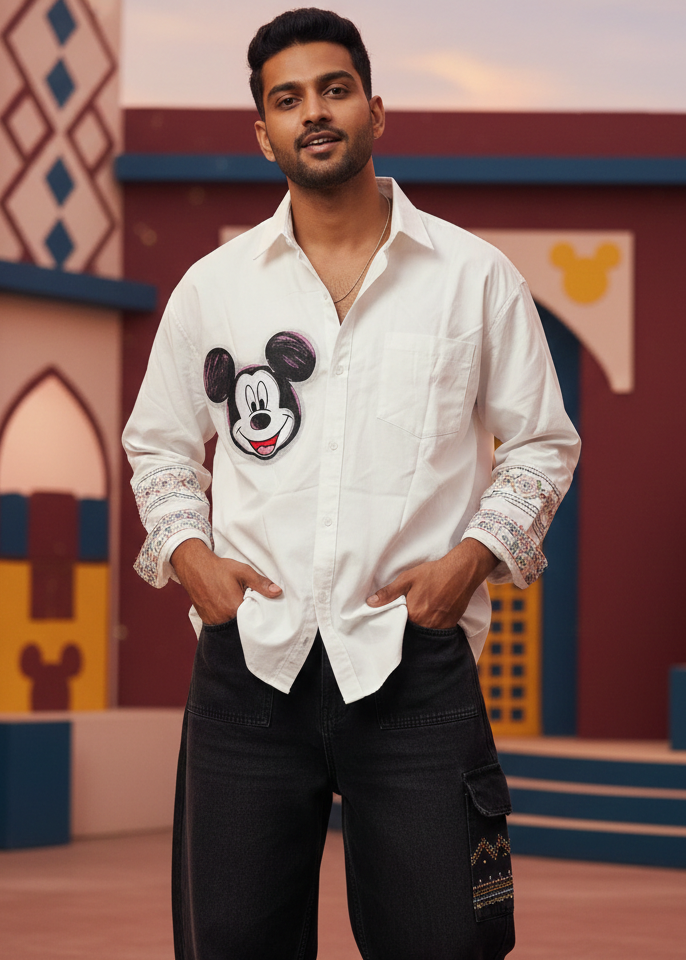 Throwback Toon Print Oversized Shirt — Multi-Cartoon Graphic — view 6
