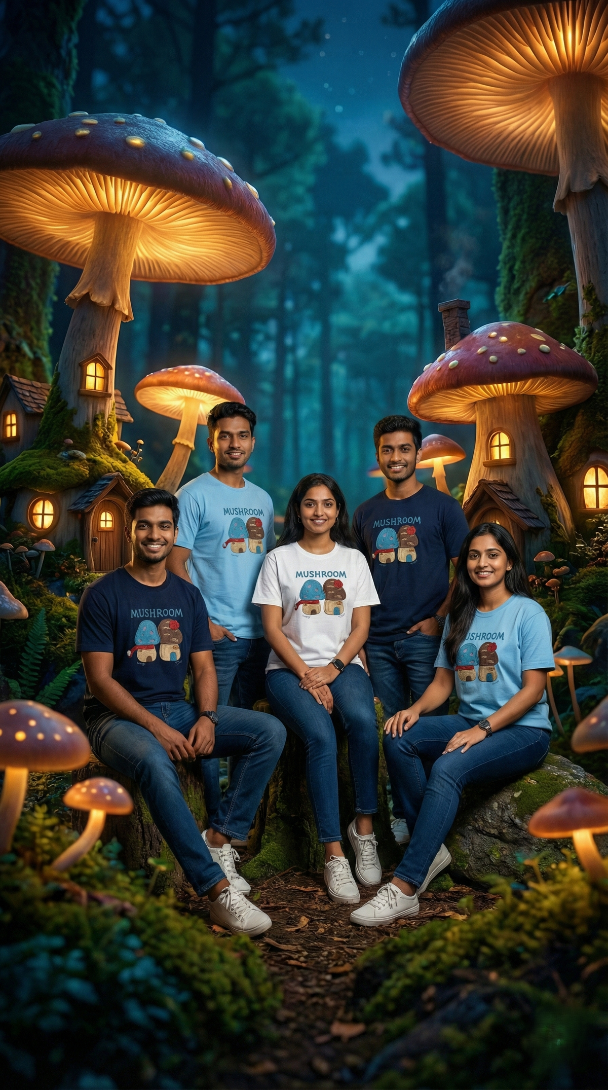 Mushroom Print Oversized Tee — Navy Streetwear Fit — view 4