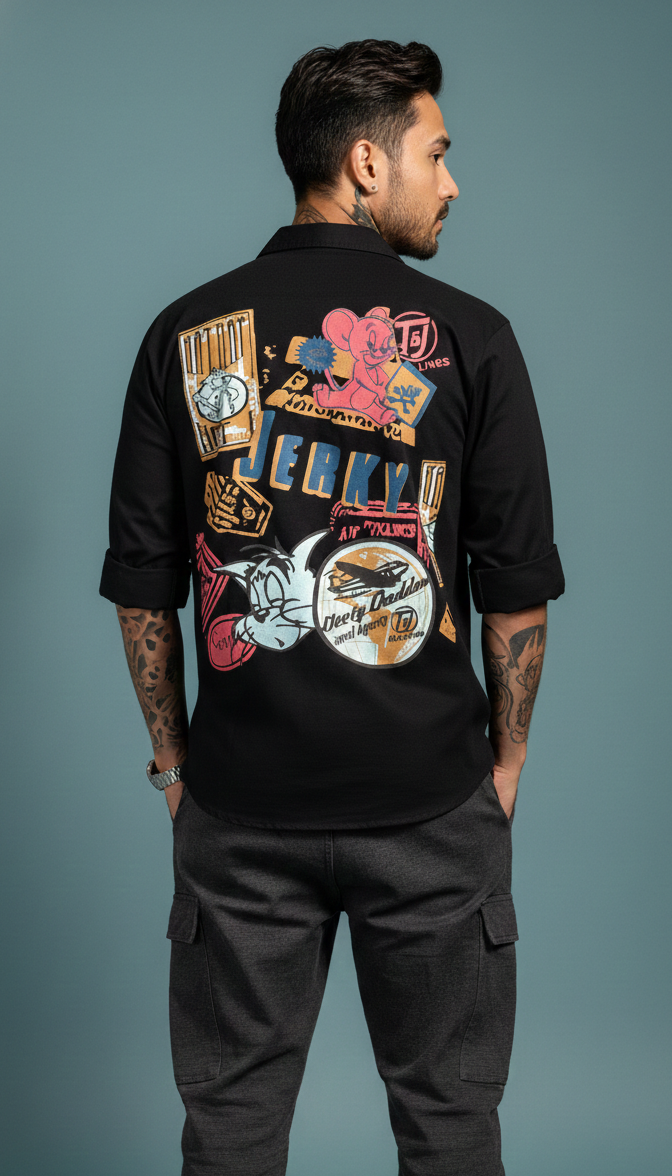 Shadow Back Graphic Shacket — Oversized Button-Up Fit — view 5