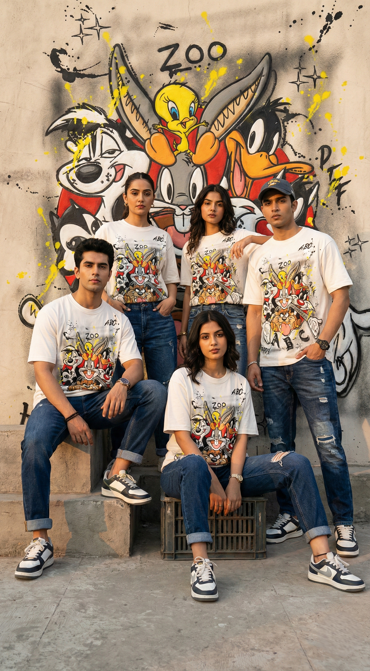 Cartoon Zoo Graphic Oversized Tee — White Premium Cotton — view 4