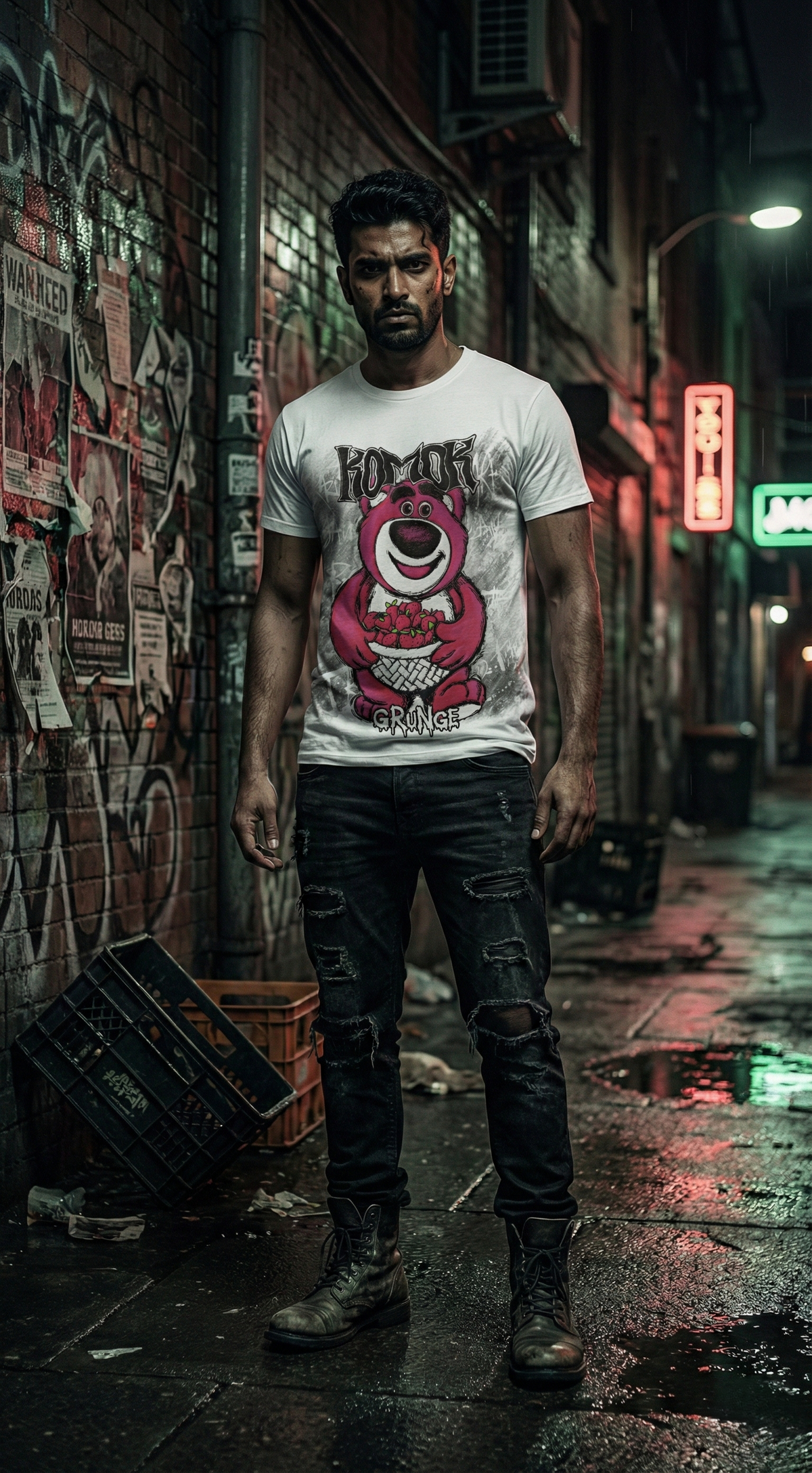 Grunge Bear Graphic Tee — Oversized White Fit — view 4