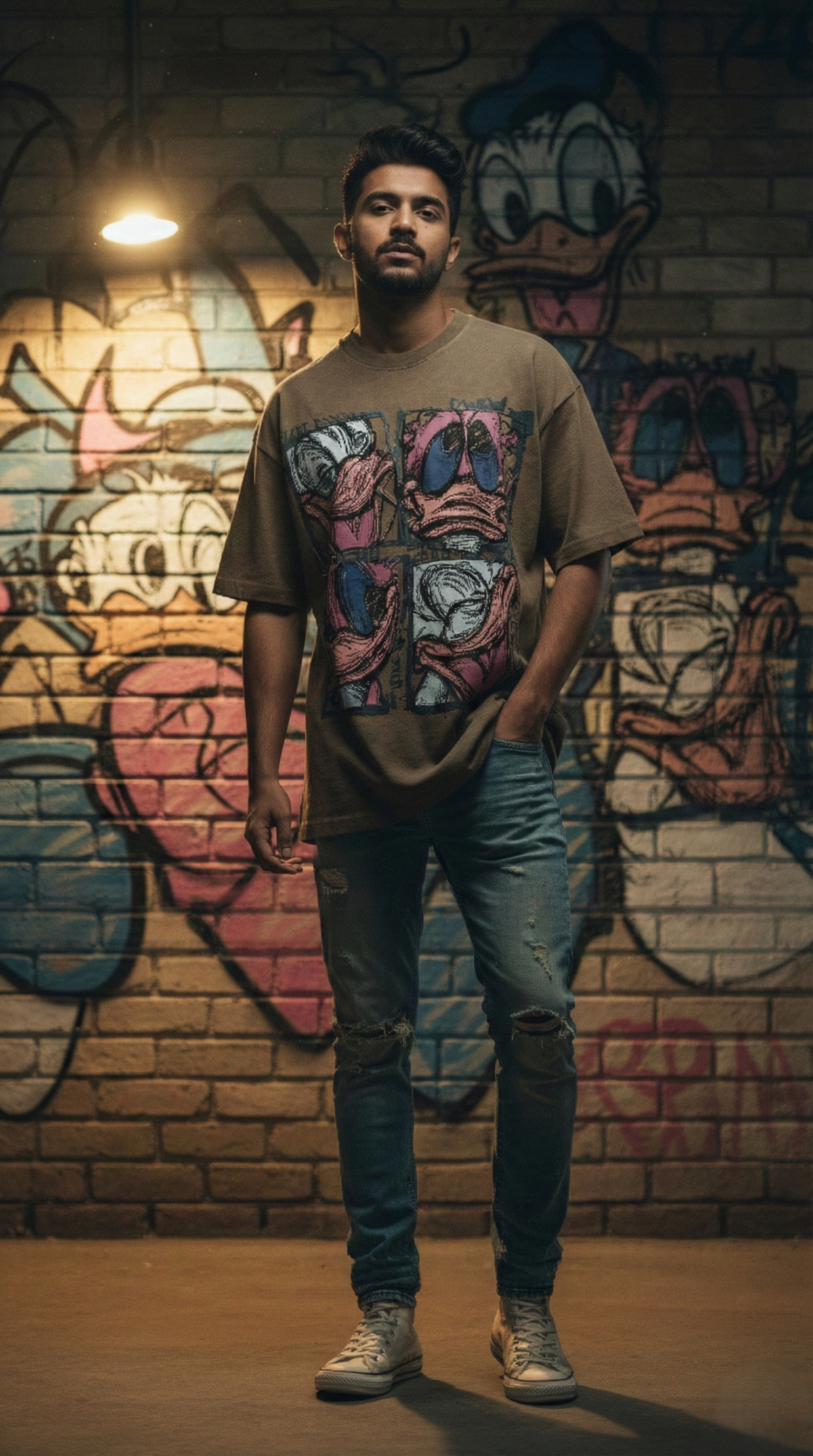 Abstract Cartoon Oversized Tee — Brown Premium Fit — view 3