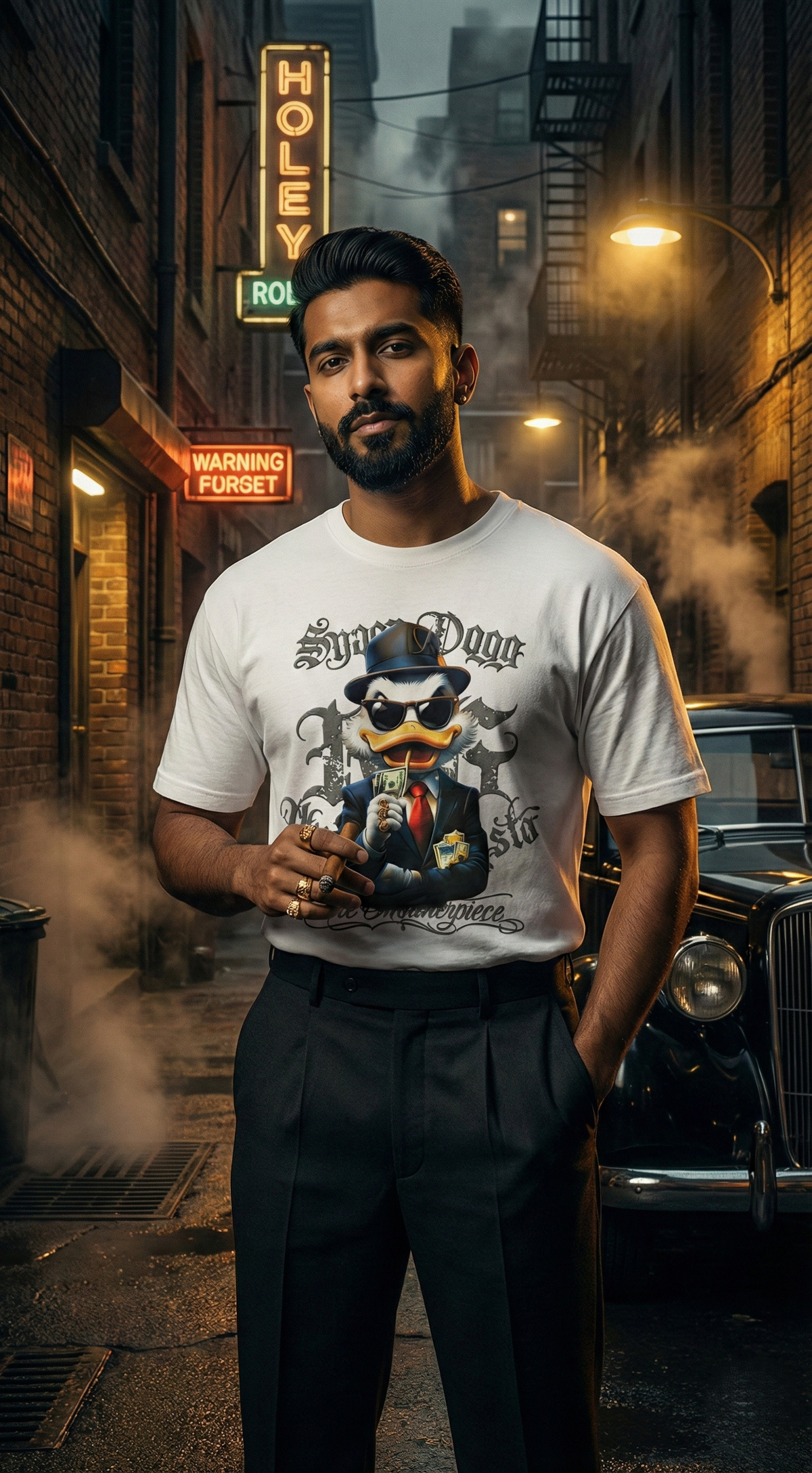 Gangster Character Graphic Tee — White Premium Fit — view 4