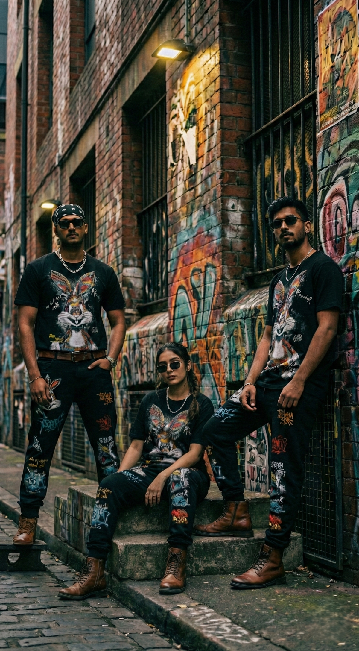 Retro Rabbit Graphic Tee — Black Relaxed Fit — view 3