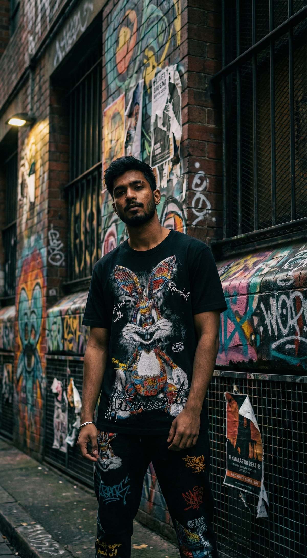 Retro Rabbit Graphic Tee — Black Relaxed Fit — view 4