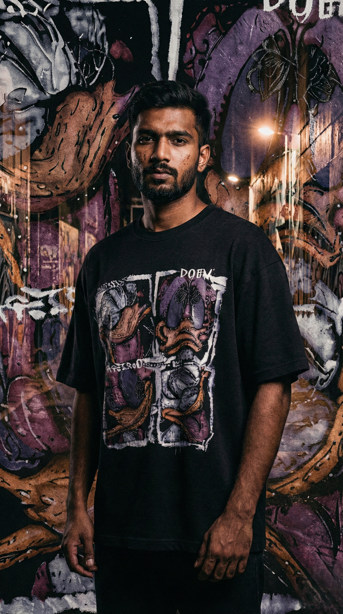 Abstract Cartoon Oversized Tee — Black Relaxed Fit — view 5