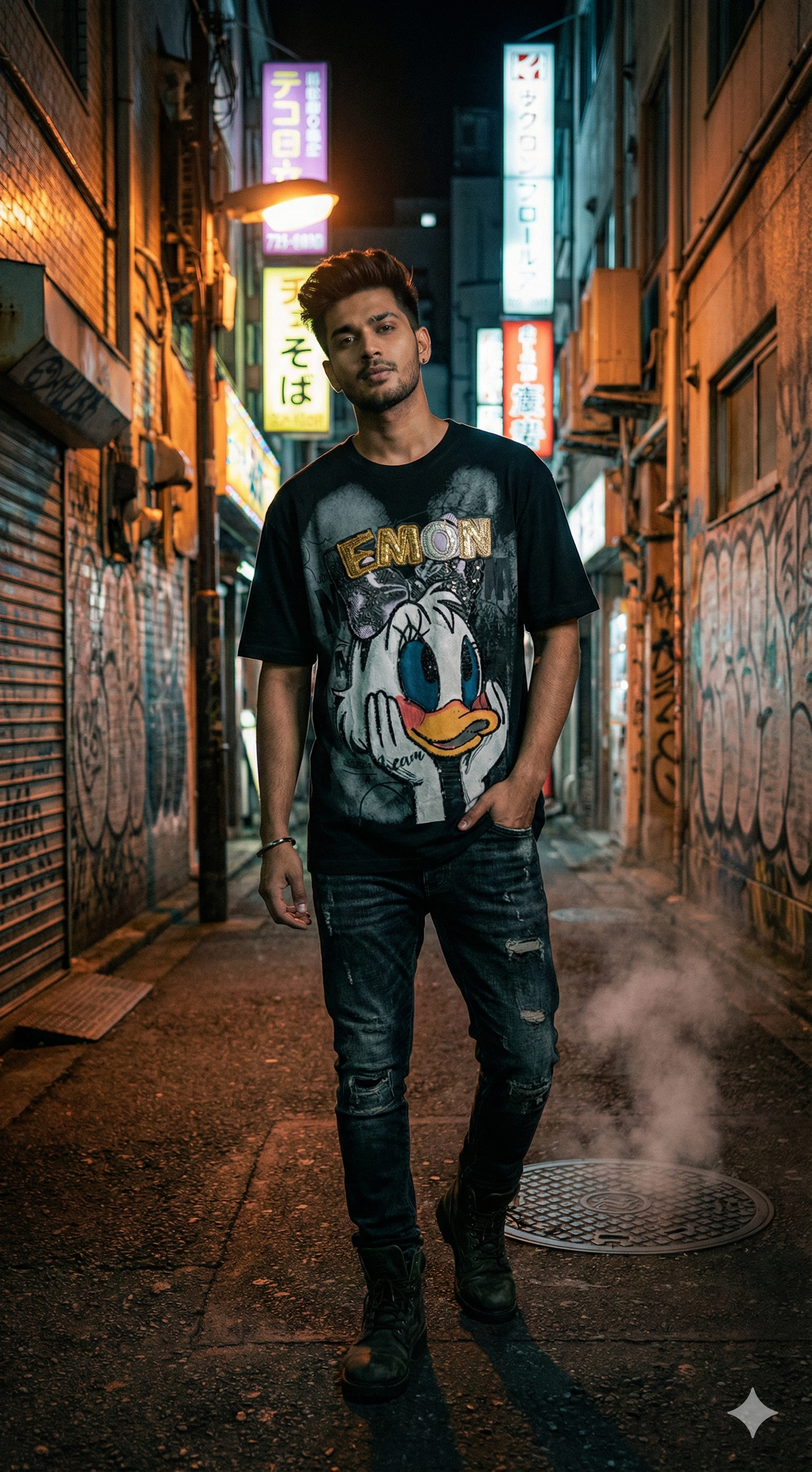 Retro Cartoon Duck Oversized Tee — Vintage Graphic Print — view 3