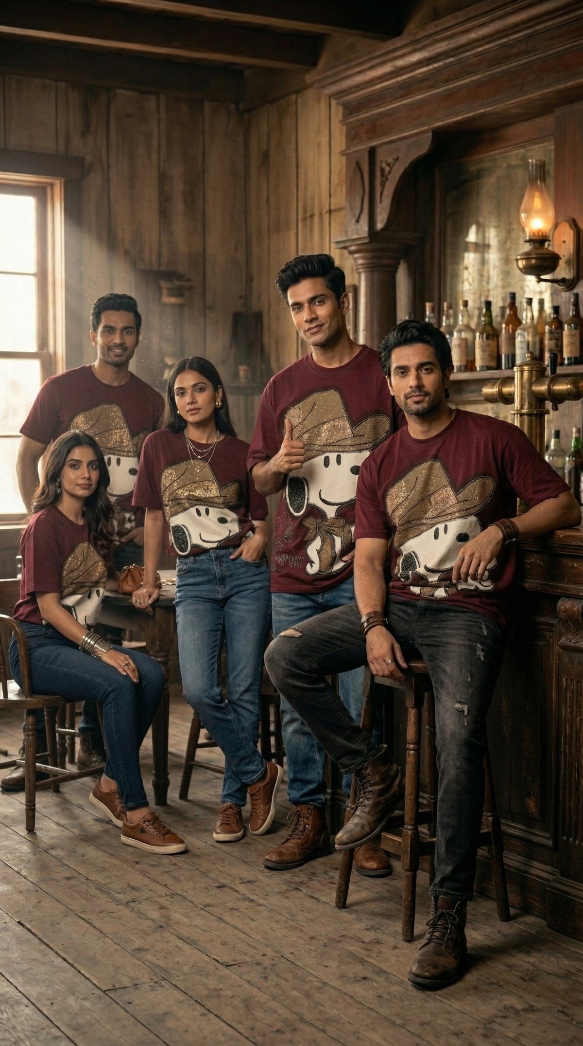 Wild West Buddy Oversized Tee — Maroon Bio-Washed Cotton — view 3