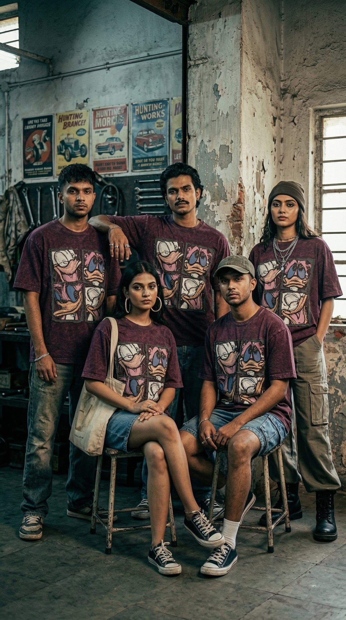 Abstract Cartoon Oversized Tee — Maroon — view 4
