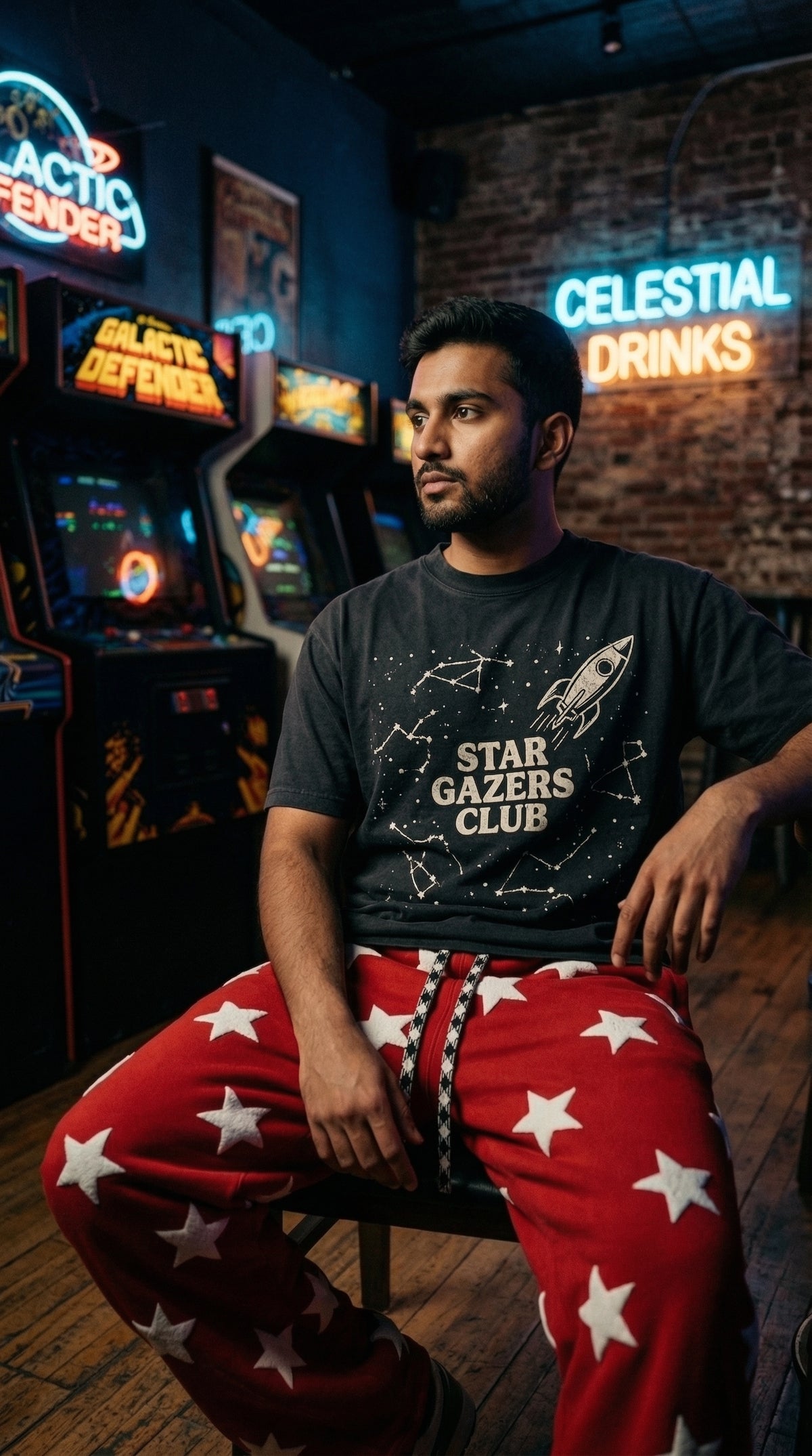 Star Print Tapered Joggers — Elasticated Drawstring Fit — view 3