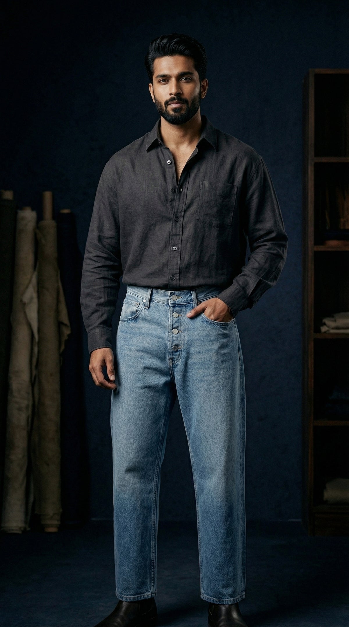 Classic Blue Denim Jeans — Relaxed Straight Fit — view 3