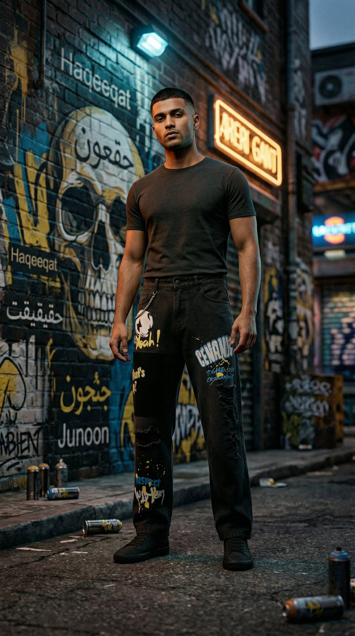 Digital Drip Jeans — Black Distressed Denim — view 5