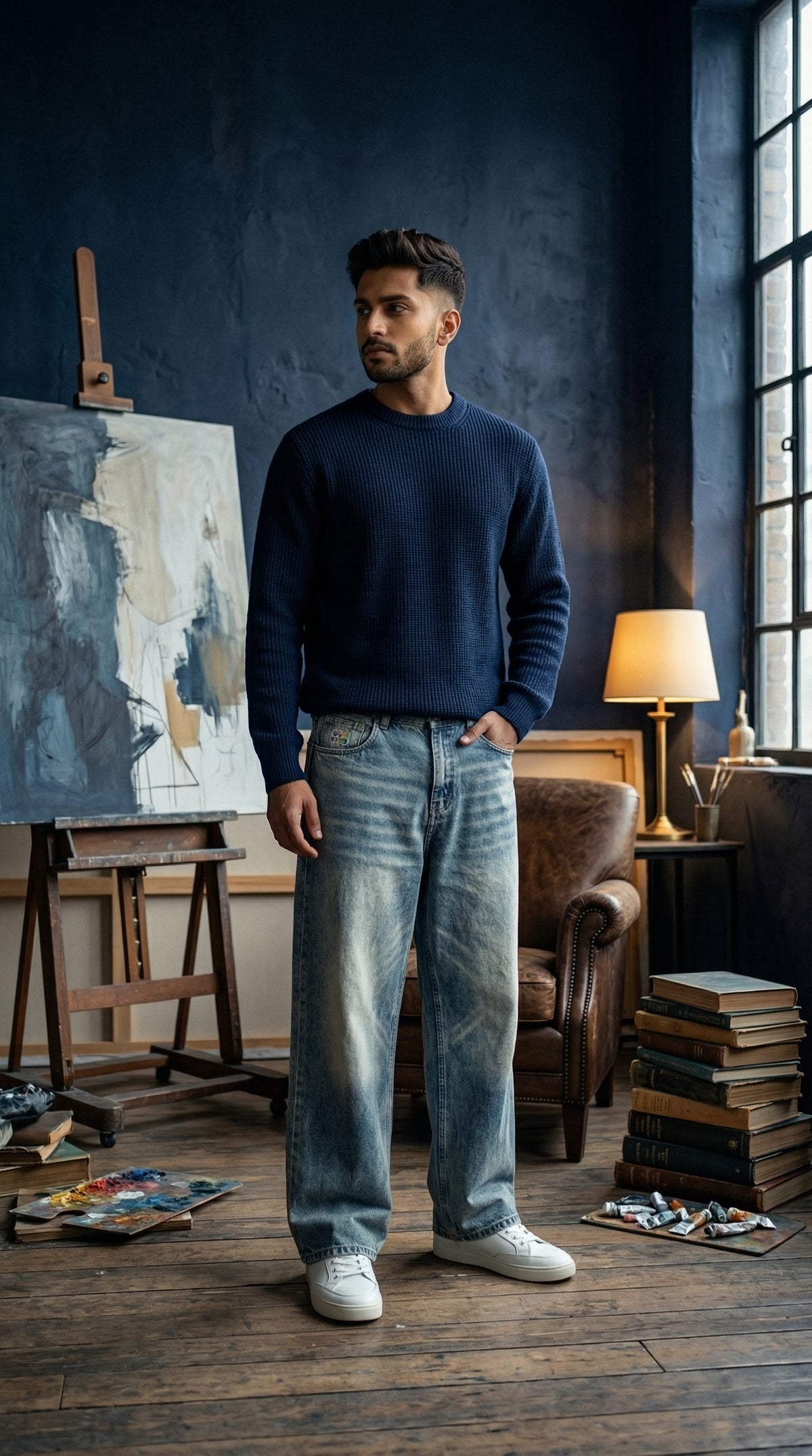 Grey Blue Wide-Leg Denim Jeans — Relaxed Fit — view 2