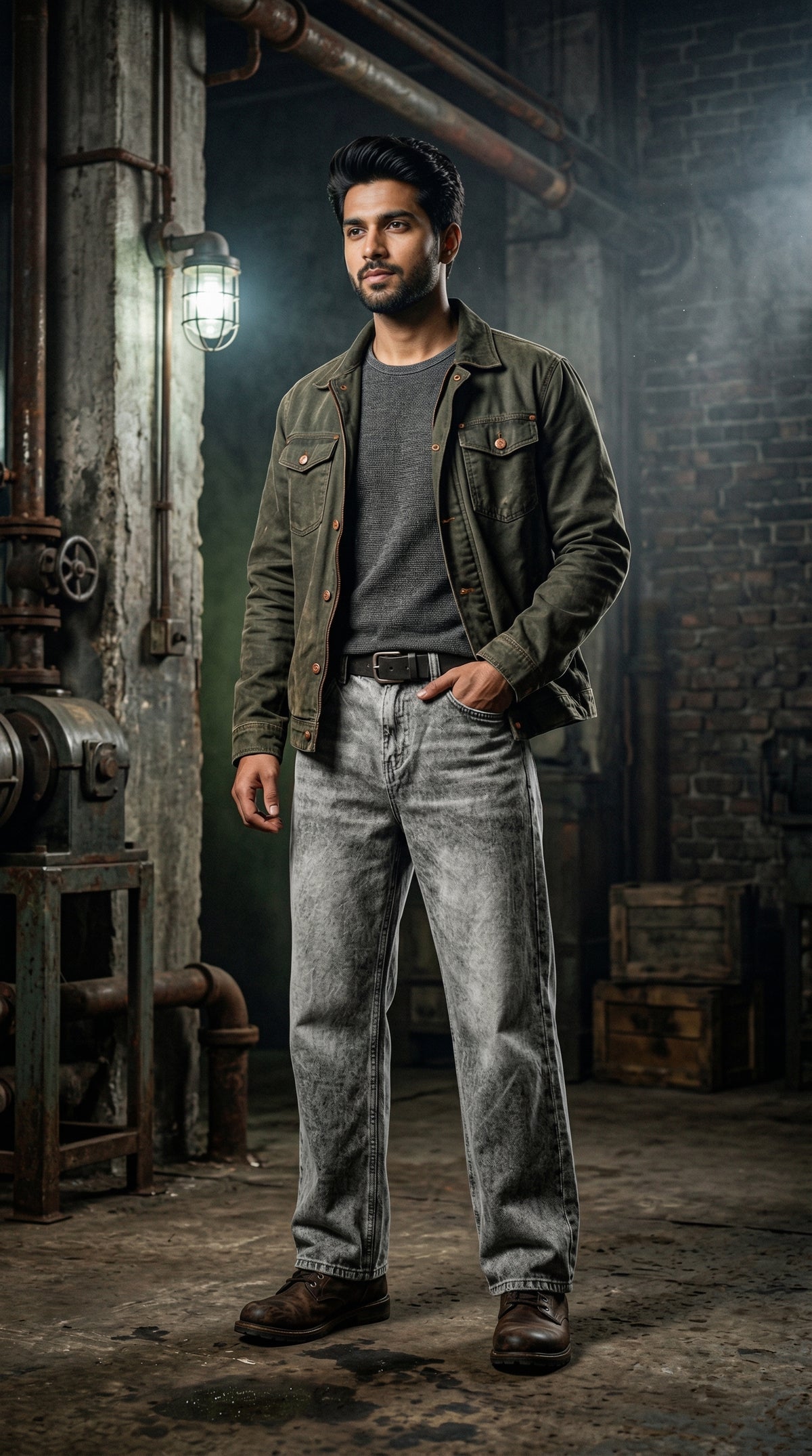 Grey Washed Denim Jeans — Relaxed Streetwear Fit — view 2