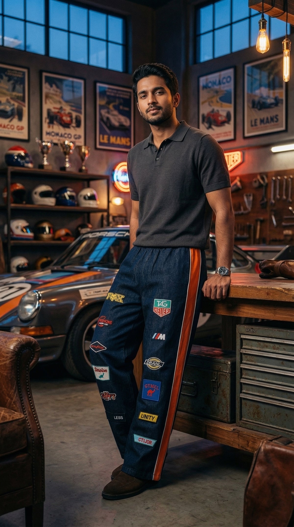 Denim Graphic Block Lower — Premium Cotton Twill Jogger — view 2
