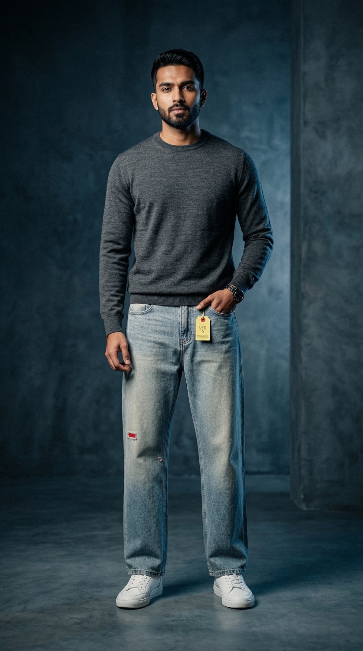 Blue Denim Jeans — Straight Fit Indigo Wash — view 2