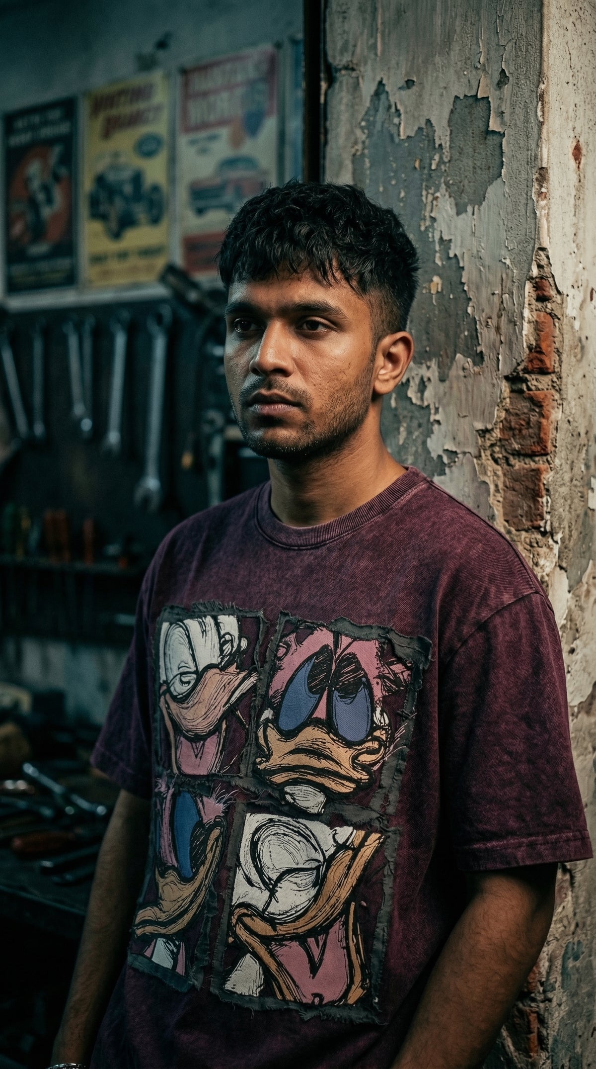 Abstract Cartoon Oversized Tee — Maroon — view 3