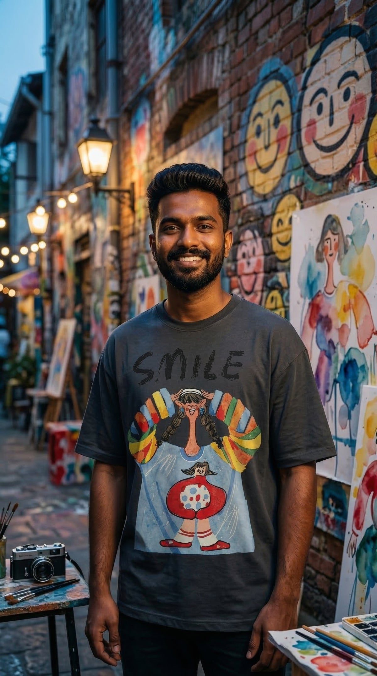 Smile For No Reason Oversized Fit Tee — Drop Shoulder — view 7