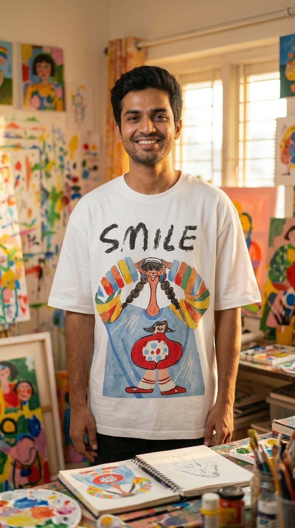 Smile For No Reason Oversized Fit Tee — Drop Shoulder — view 6