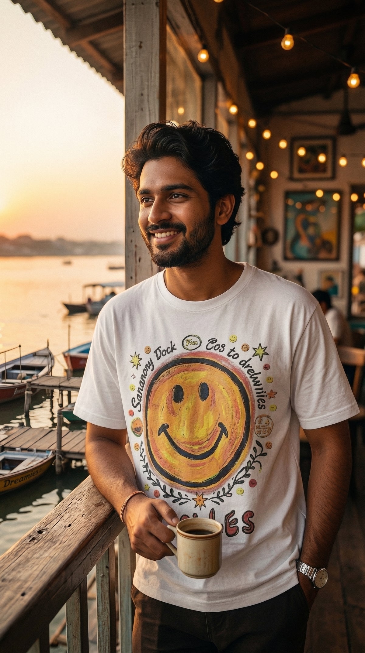Smiley Graphic Oversized Fit Tee — Universal Sizing — view 12
