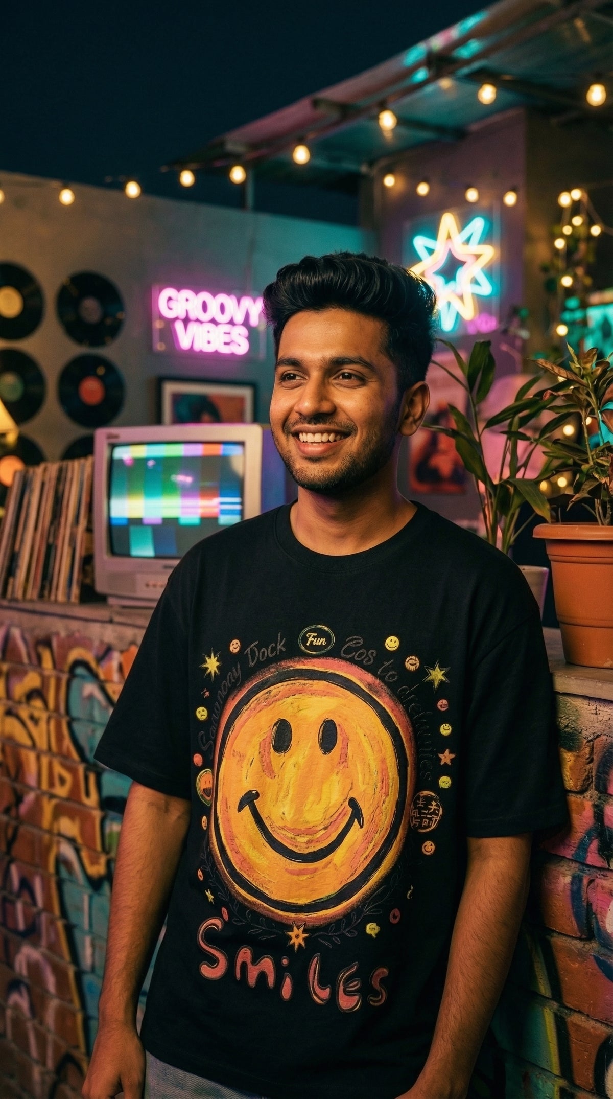 Smiley Graphic Oversized Fit Tee — Universal Sizing — view 4