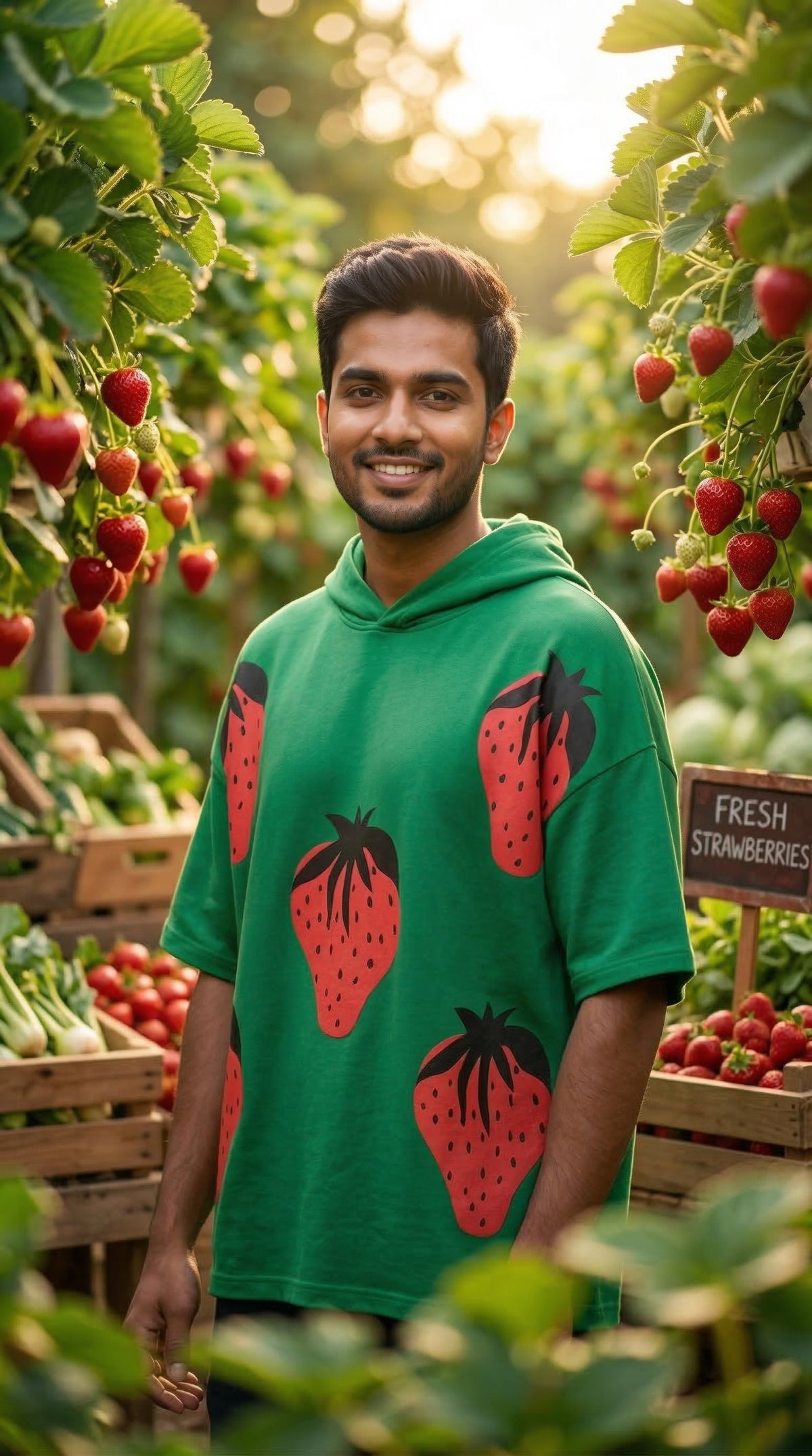Retro-Print Hooded Tee — Oversized Fit, Green — view 3