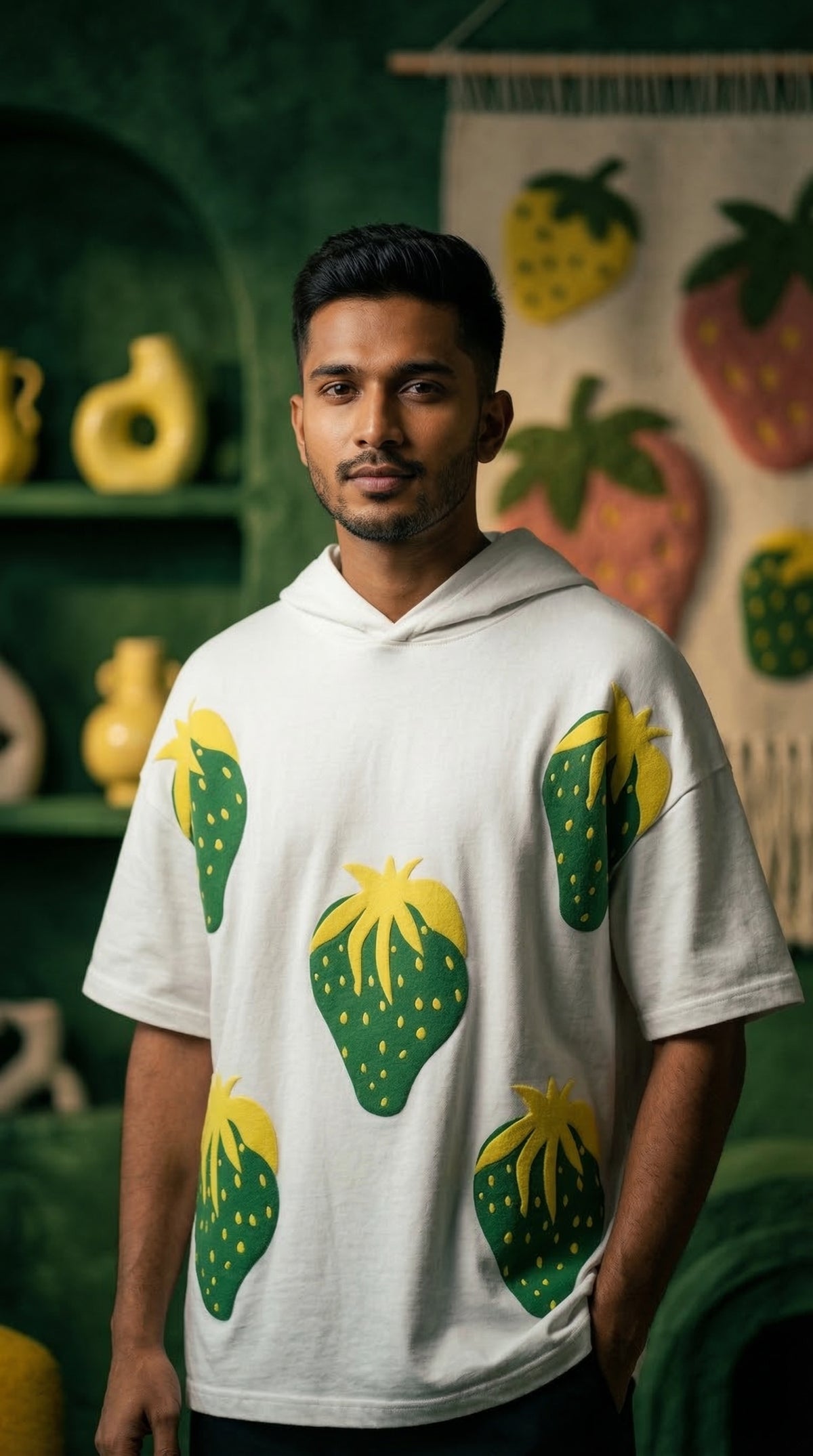 Retro Graphic Oversized Hooded Tee — White Premium Cotton — view 2