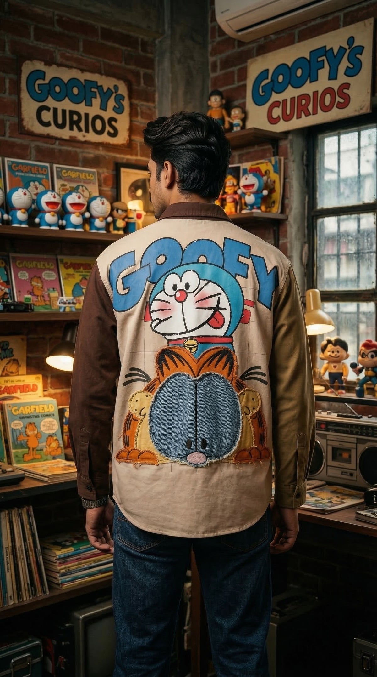 Cartoon Hound Introvert Club Oversized Shirt — Relaxed Fit — view 6