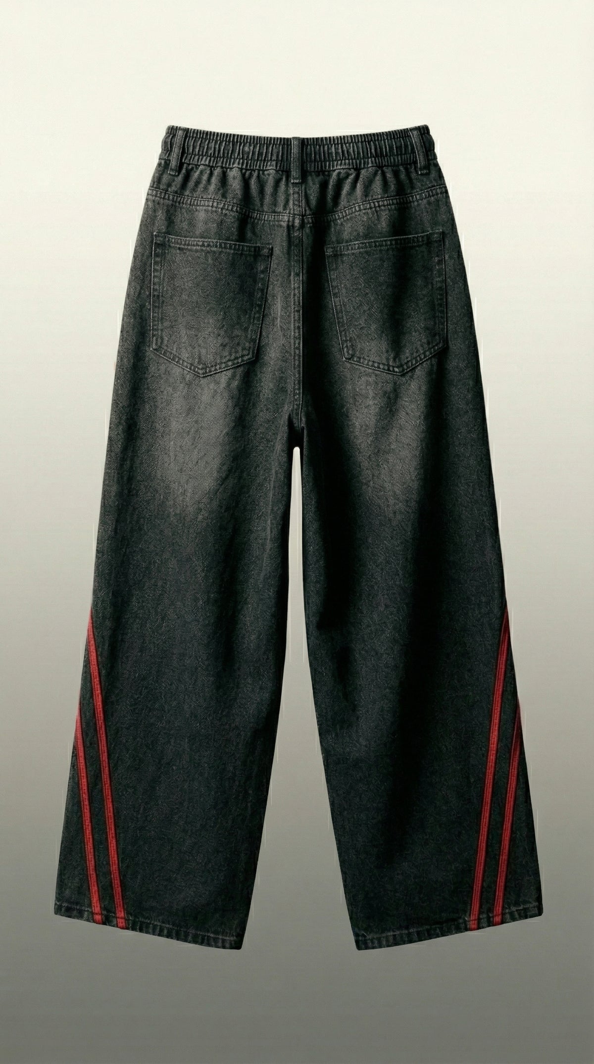 Red Stripe Black Baggy Jeans — Wide Fit Denim — view 2