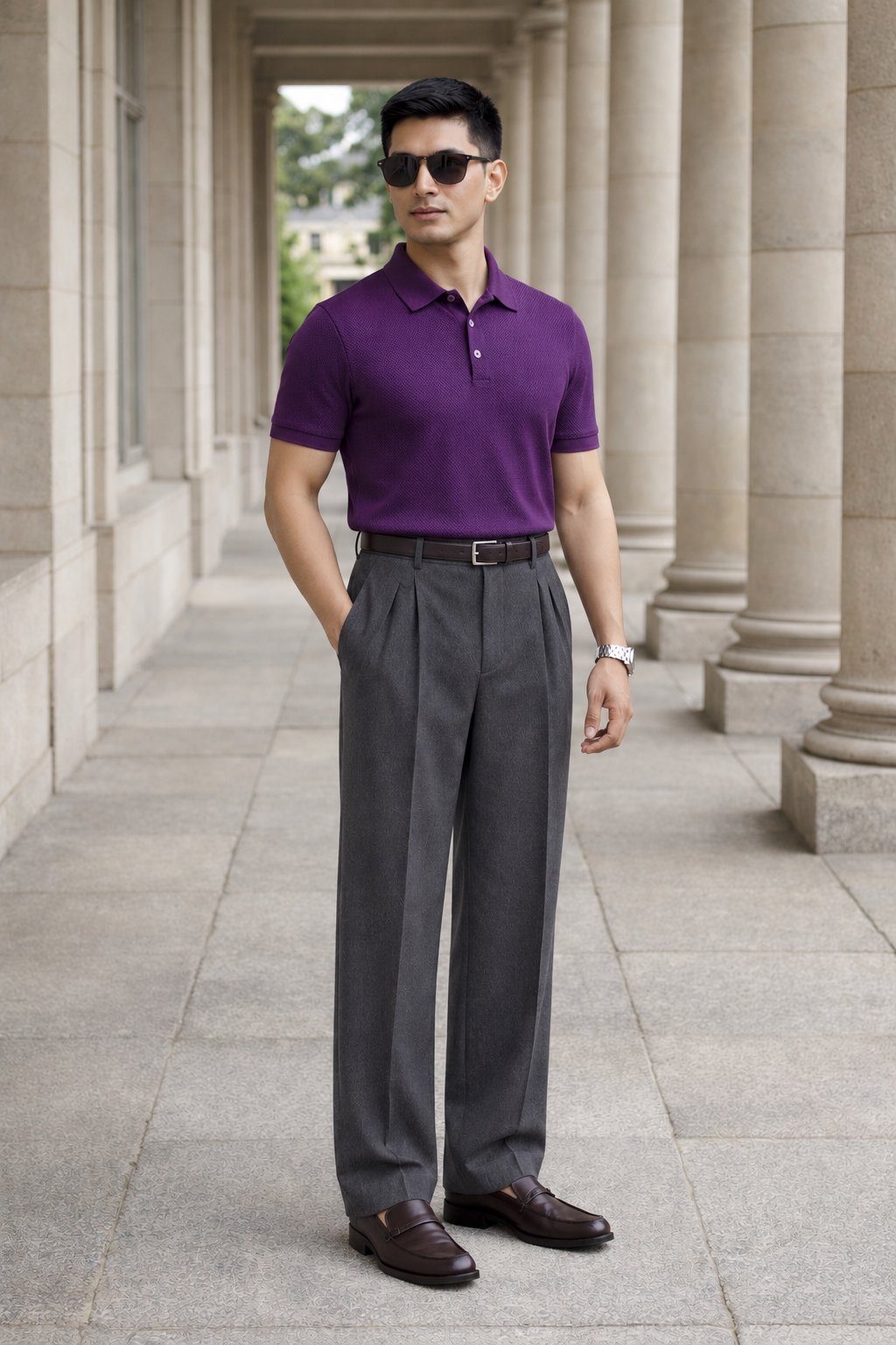 SANKI Purple Relaxed Fit Casuals T-shirt for Men