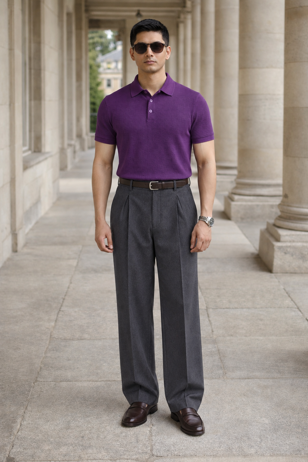 SANKI Purple Relaxed Fit Casuals T-shirt for Men