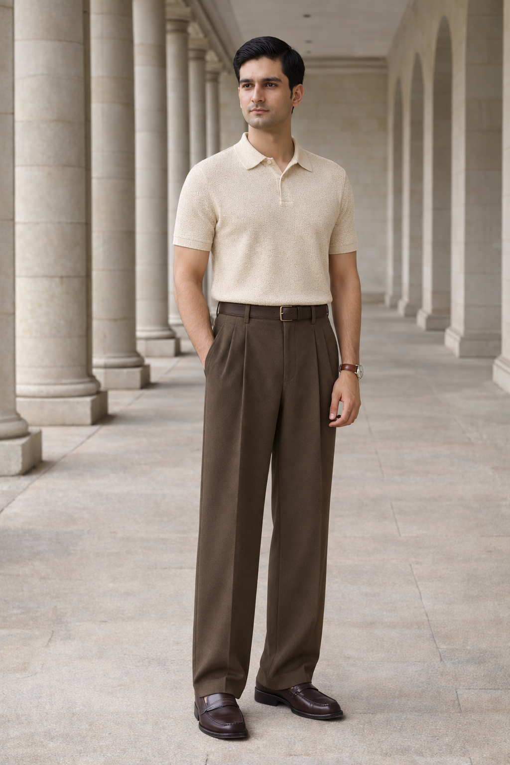 SANKI Beige Relaxed Fit Casuals T-shirt for Men
