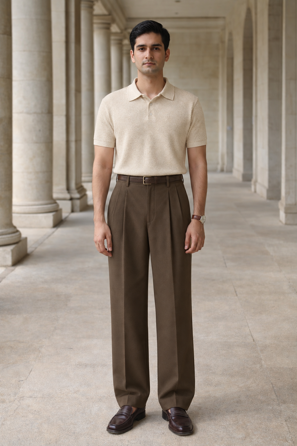 SANKI Beige Relaxed Fit Casuals T-shirt for Men