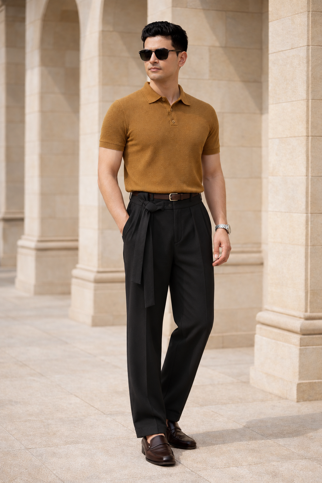 SANKI Khaki Relaxed Fit Casuals T-shirt for Men