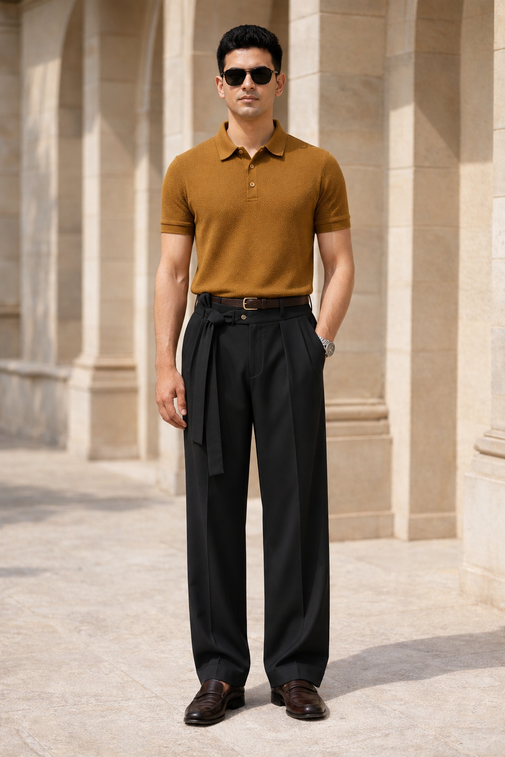 SANKI Khaki Relaxed Fit Casuals T-shirt for Men